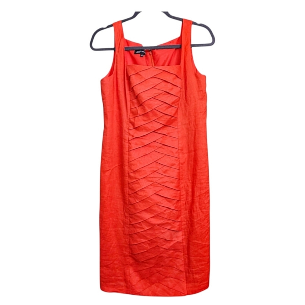 Jones New York Coral Linen Pleated Sleeveless Midi Sheath Dress Size 8